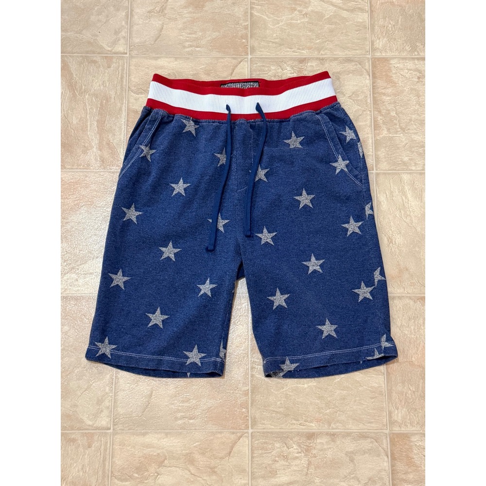 Brooklyn Cloth Mfg Co Mens Small Blue Star Print Sweat Shorts Red White Striped